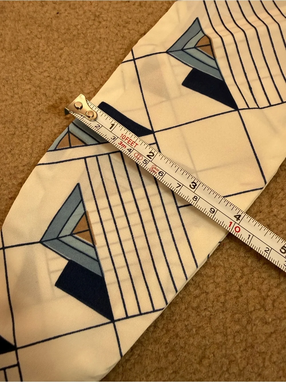 Vintage 1960's Retro Art deco blue white geometric Nautical Bow neck scarf crava